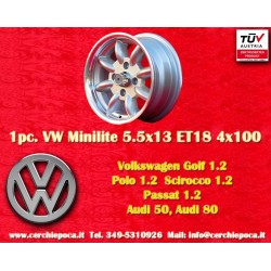 Volkswagen Minilite 5.5x13 ET18 4x100 silver/diamond cut 1502-2002tii, 3 E21 cerchio wheel jante felge llanta