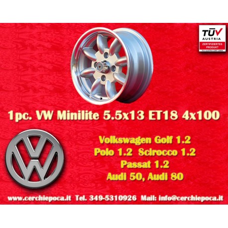 Volkswagen Minilite 5.5x13 ET18 4x100 silver/diamond cut 1502-2002tii, 3 E21 cerchio wheel jante felge llanta