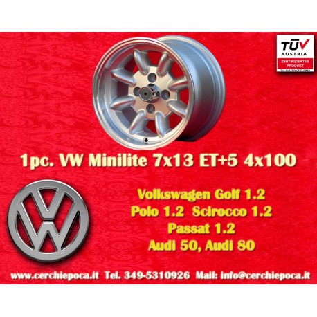 Volkswagen Minilite 7x13 ET5 4x100 silver/diamond cut 1502-2002tii, 3 E21  cerchio wheel jante felge llanta