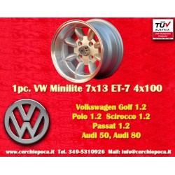 Volkswagen Minilite 7x13 ET-7 4x100 silver/diamond cut 1502-2002tii, 3 E21 cerchio wheel jante felge llanta