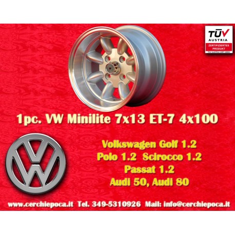 Volkswagen Minilite 7x13 ET-7 4x100 silver/diamond cut 1502-2002tii, 3 E21 cerchio wheel jante felge llanta
