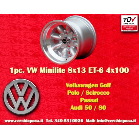 Volkswagen Minilite 8x13 ET-6 4x100 silver/diamond cut 1502-2002 tii, 3 E21 only back axle cerchio wheel jante felge llanta