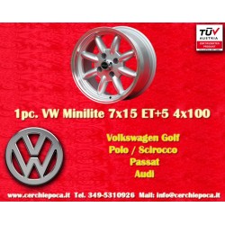 Volkswagen Minilite 7x15 ET5 4x100 silver/diamond cut 1502-2002, 1500-2000tii, 2000C CA CS, 3 E21, E30 cerchio wheel jante felge