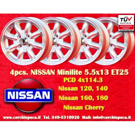 Nissan Minilite 5.5x13 ET25 4x114.3 silver/diamond cut 120 140 160 180 cerchi wheels jantes llantas felgen