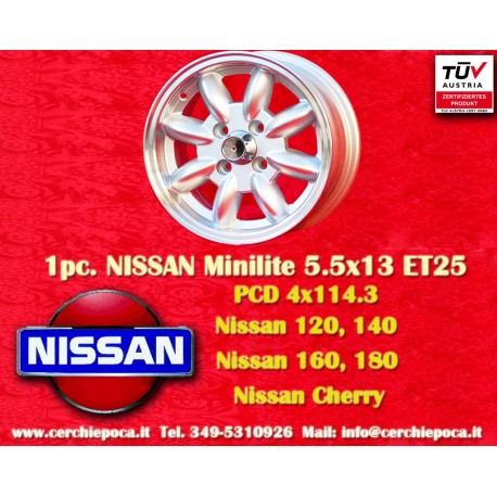 Nissan Minilite 5.5x13 ET25 4x114.3 silver/diamond cut 120 140 160 180 cerchio wheel jante felge llanta 