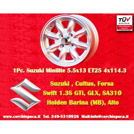 Suzuki Minilite 5.5x13 ET25 4x114.3 silver/diamond cut 120 140 160 180 cerchio wheel jante felge llanta