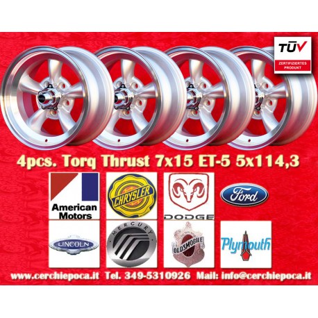 CHRYSLER,FORD Torq Thrust  7x15 ET-5 5x114.3 silver/diamond cut Mustang, Falcon, Fairlane, Torino, cerchi wheels jantes felgen l