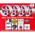 4 jantes Torq Thrust 7x15 5x114.3 Ford Mustang  Mustang Falcon Fairlane Torino Thunderbird Galaxie LTD silver/diamond cu
