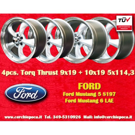 4 pcs. wheels Ford Torq Thrust  9x19 ET45 10x19 ET42 5x114.3 silver/diamond cut Mustang S197 (2005-14), LAE (2105-)