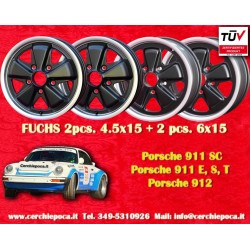 4 pz. cerchi Porsche Fuchs 4.5x15 ET42 6x15 ET36 5x130 matt black/diamond cut 356 C SC 911 -1969 912