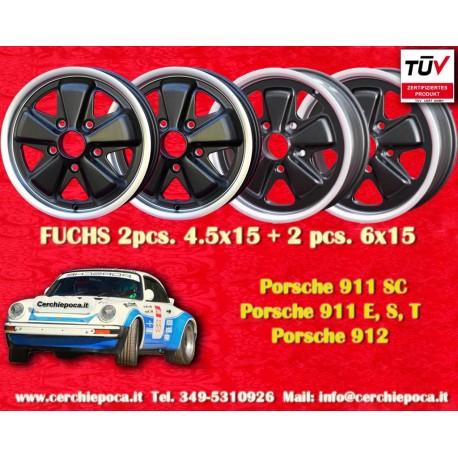 4 Stk Felgen Porsche Fuchs 4.5x15 ET42 6x15 ET36 5x130 matt black/diamond cut 356 C SC 911 -1969 912