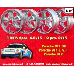 4 pz. cerchi Porsche Fuchs 4.5x15 ET42 6x15 ET36 5x130 matt black/diamond cut 356 C SC 911 -1969 912