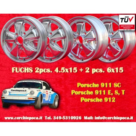 4 pz. cerchi Porsche Fuchs 4.5x15 ET42 6x15 ET36 5x130 matt black/diamond cut 356 C SC 911 -1969 912
