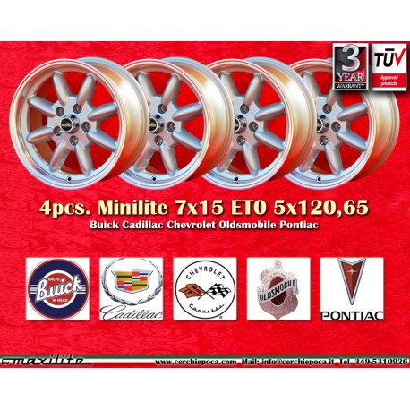 4 pcs. jantes CHRYSLER,FORD Minilite 7x15 ET0 5x120.65 silver/diamond cut Camaro,Nova,Chevelle,El Camino,BelAir,Caprice,