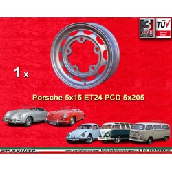 1 pc. jante Porsche OEM 5x15 ET24 5x205 silver 356 A B (a 1963), Volkswagen Beetle Karmann Ghia Bus T1 T2a