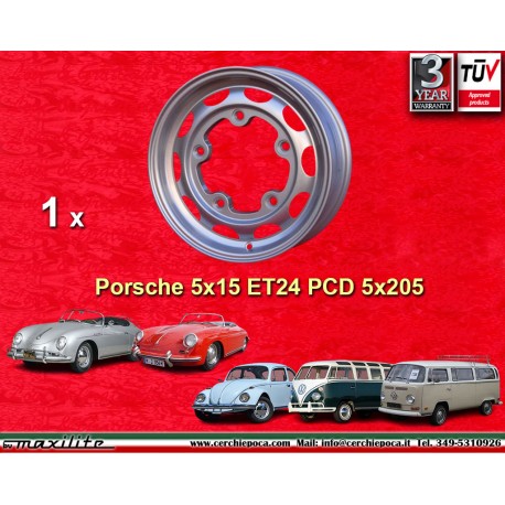 1 pc. jante Porsche OEM 5x15 ET24 5x205 silver 356 A B (a 1963), Volkswagen Beetle Karmann Ghia Bus T1 T2a