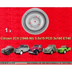 1 cerchio acciaio Citroen 2CV 1948-90 5.5x15 PCD 3x160 ET40