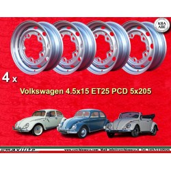 4 Felgen OE 4.5x15 5x205 Volkswagen VW  VW 1950-67 4.5x15  PCD 5x205  ET25  ABE  silver. silver