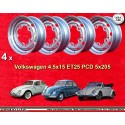 4 wheels OE 4.5x15 5x205 Volkswagen VW  VW 1950-67 4.5x15  PCD 5x205  ET25  ABE  silver. silver