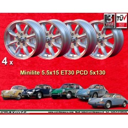 4 pcs. wheels Porsche  Minilite 5.5x15 ET30 5x130 silver/diamond cut 356C C/SC Porsche 911 912