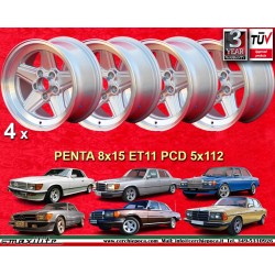 4 llantas Penta 8x15 5x112 Mercedes 107  107 108 109 116 123 126 silver/diamond cut