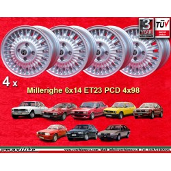 4 Stk Felgen Alfa Romeo Millerighe 6x14 ET23 4x108 silver Giulia TI Super 105 -1971 Giulietta 101 750