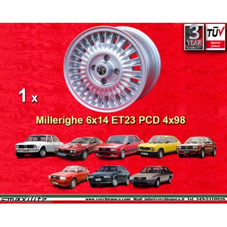 Alfa Romeo Millerighe 6x14 ET23 4x98 silver Alfetta Giulietta Alfasud Arna 33 75 90