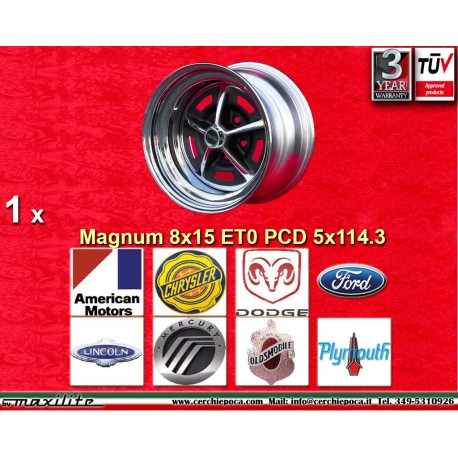 1 pc. jante AMERICAN MOTORS BUICK CHRYSLER DODGE FORD LINCOLN MERCURY OLDSMOBILE PLYMOUTH Magnum 500 8x15 ET0 5x114.3 bl