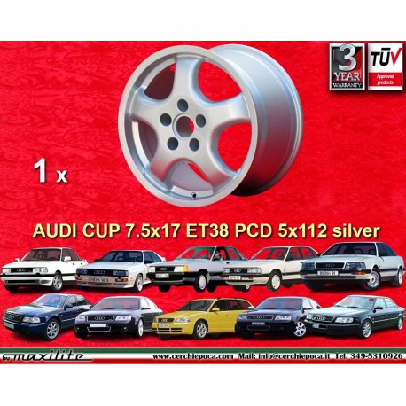 Audi Cup 7.5x17 ET38 5x112 silver T4, Golf, Passat, Beetle, Variant cerchio llanta wheel jante felge