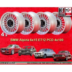 BMW Alpina 6x15 ET12 4x100 silver/black 1500-2000tii, 1502-2002tii, 3 E21, E30 cerchi wheels jantes llantas felgen 