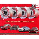 4 jantes Alpina 6x15 4x100 BMW 1500  1500 1600 1800 2000tii 1502 1602 1802 2002tii 3 E21 E30 silver/black