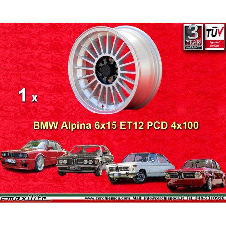 BMW Alpina 6x15 ET12 4x100 silver/black 1500-2000tii, 1502-2002tii, 3 E21, E30 cerchio jante llanta felge wheel
