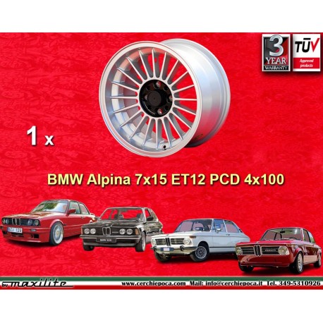BMW Alpina 7x15 ET12 4x100 silver/black 1500-2000tii, 1502-2002tii, 3 E21, E30 cerchi wheel jante llanta felge