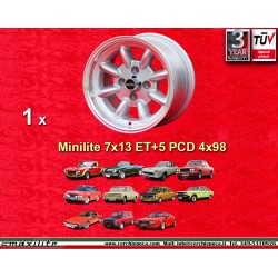Fiat Minilite 7x13 ET5 4x98 silver/diamond cut 124 Berlina Coupe Spider 125 131 cerchio wheel jante felge llanta