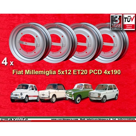 4 Stk Felgen Fiat  3.5x12 ET28 4x190 silver Fiat 500