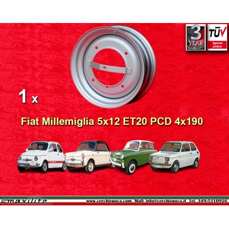 1 pc. jante Fiat  3.5x12 ET28 4x190 silver Fiat 500