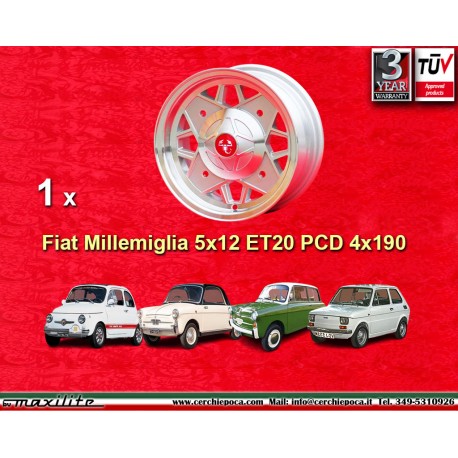 Felge Autobianchi Millemiglia 5x12 ET20 4x190 silver 500,Bianchina
