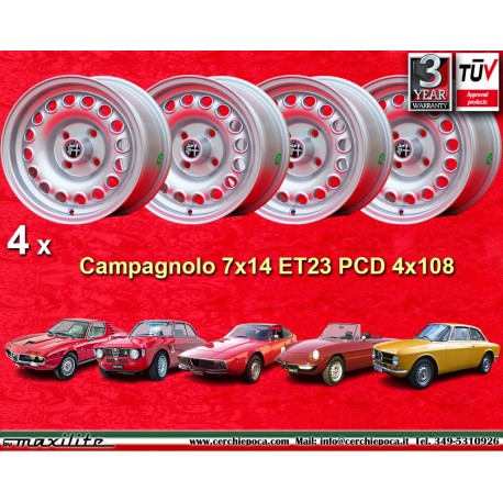 Alfa Romeo Campagnolo 7x14 ET23 4x108 silver 105 Coupe, Spider, GT GTA GTC, Montreal cerchi wheels jantes llantas felgen