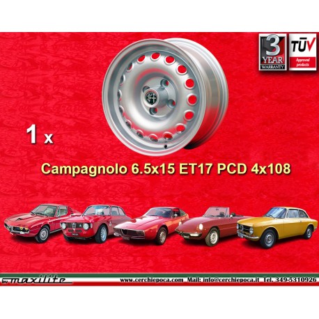 Alfa Romeo Campagnolo 6.5x15 ET17 4x108 silver 105 Coupe, Spider, GT GTA GTC, Montreal cerchio wheel llanta jante felgen