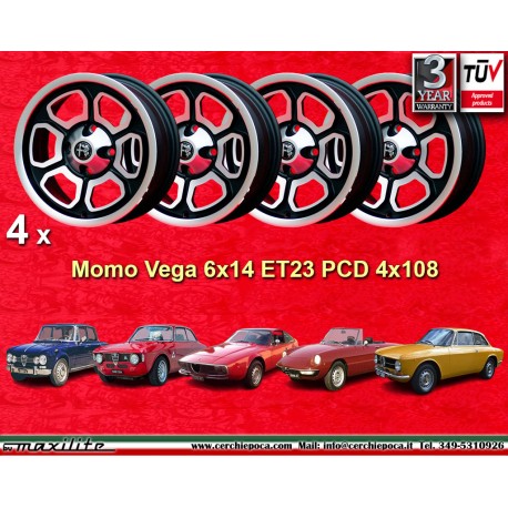 Alfa Romeo Momo Vega 6x14 ET23 4x108 matt black/diamond cut 105 Berlina, Giulia, Coupe, Spider, GTC cerchi wheels jantes llantas