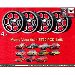 Fiat Momo Vega 6x14 ET23 4x98 matt black/diamond cut Alfetta, Alfetta GT   GTV, Alfasud, Giulietta, 33, 75 cerchi wheels jantes 