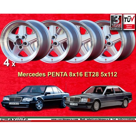 4 pcs. wheels Mercedes Penta 8x16 ET28 5x112 silver/diamond cut 1896- w107 W124 W201 