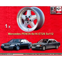 1 Stk Felge Mercedes Penta 8x16 ET28 5x112 silver/diamond cut 1896- w107 W124 W201 