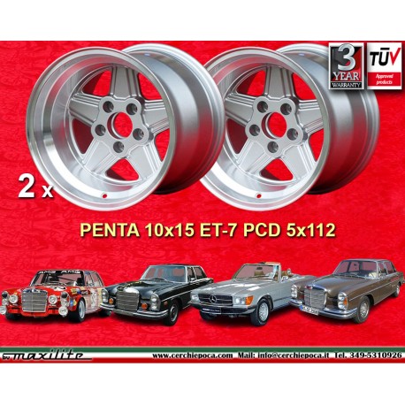 2 uds. llantas Mercedes Penta 10x15 ET-7 5x112 silver/diamond cut w107 w108 w109 Red Pig 300 SEL