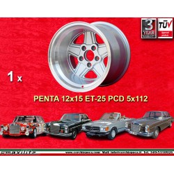 1 Stk Felge Mercedes Penta 12x15 ET-25 5x112 silver/diamond cut w107 w108 w109 Red Pig 300 SEL