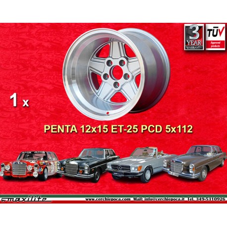 1 pc. wheel Mercedes Penta 12x15 ET-25 5x112 silver/diamond cut w107 w108 w109 Red Pig 300 SEL