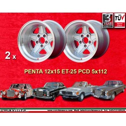 2 Stk Felgen Mercedes Penta 12x15 ET-25 5x112 silver/diamond cut w107 w108 w109 Red Pig 300 SEL