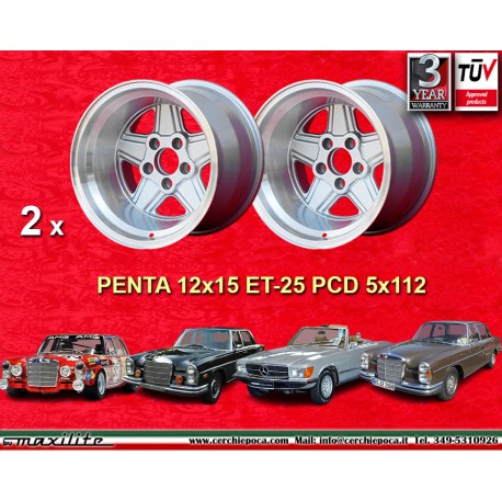 2 Stk Felgen Mercedes Penta 12x15 ET-25 5x112 silver/diamond cut w107 w108 w109 Red Pig 300 SEL