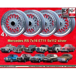 4 wheels Super RS 7x16 5x112 Mercedes R107 W123 W126 W116 silver/diamond cut