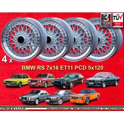4 jantes Super RS 7x16 5x120 BMW serie 5 E12 E28 E34 serie 6 E24 serie 7 E23 E32 E3 E9 silver/diamond cut
